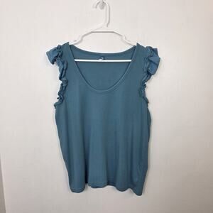 Old Navy Blue Ribbed Ruffle Shoulder Casual Closet Staple Girly Blouse Size 2XL